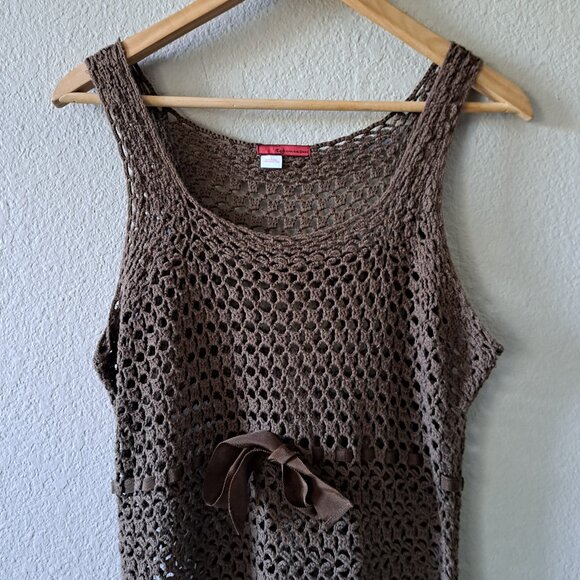 💙Tape Measure Vintage Bohemian Brown Sleeveless Crochet Dress Size Large - Picture 3 of 8